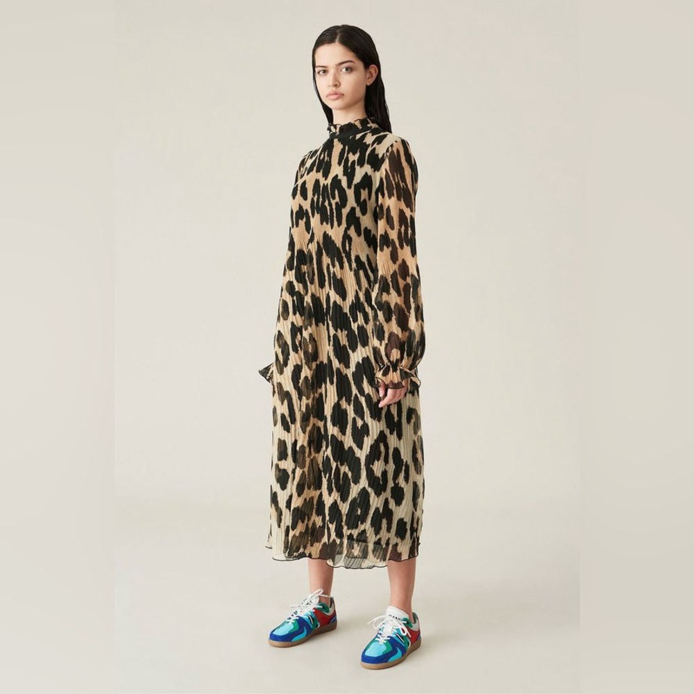 GANNI georgette leopard print maxi dress